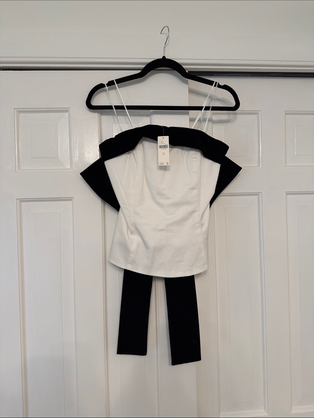 Anthropologie Black & White Strapless Top w Velvet Bow